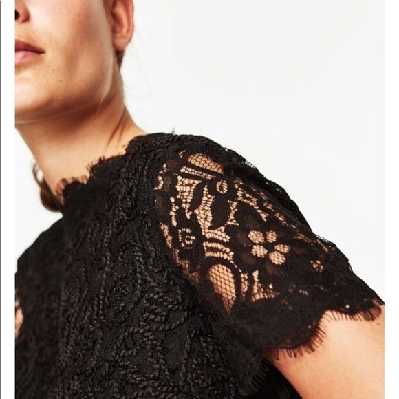 ZARA Black Lace Contrast Easy Pull On Dress - Picture 5 of 14